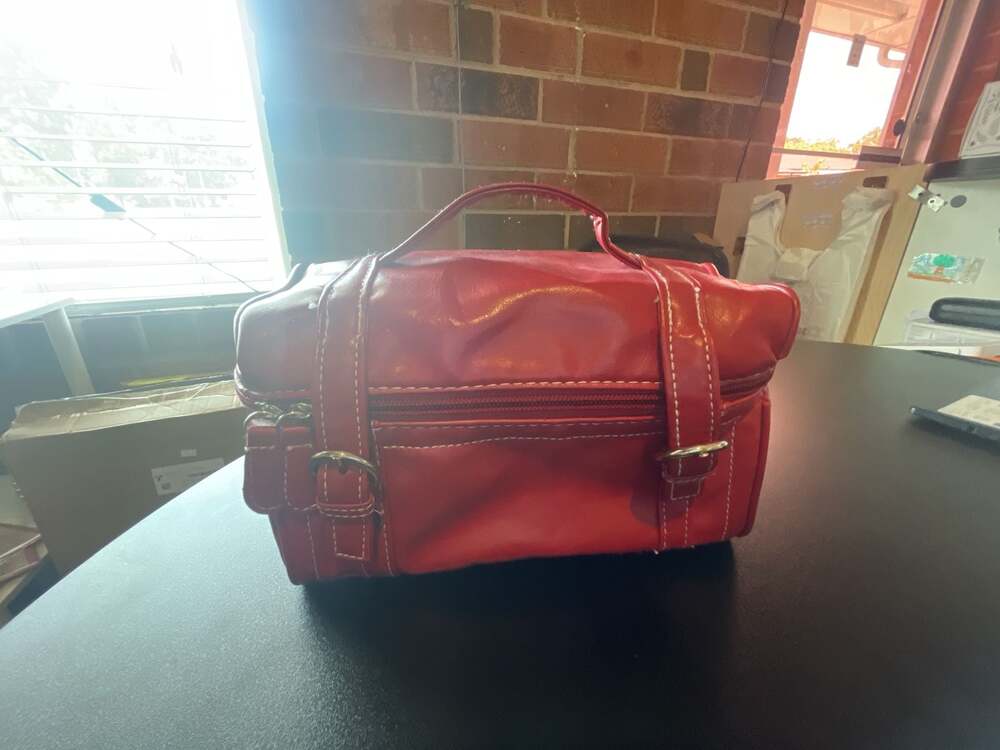 Red Faux Leather Makeup Toiletries Travel Bag